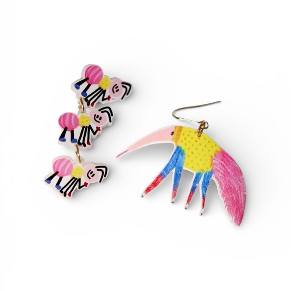 Whimsy_and_Rose Jewelry - Colorful Anteater & Ant Dangle Earrings